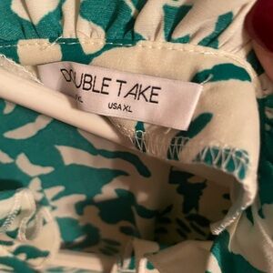 Double Take Teal and White Patterned Top